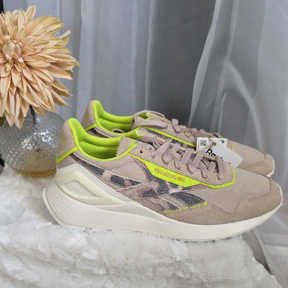 New Reebok Women's Taupe and Lime Sneakers